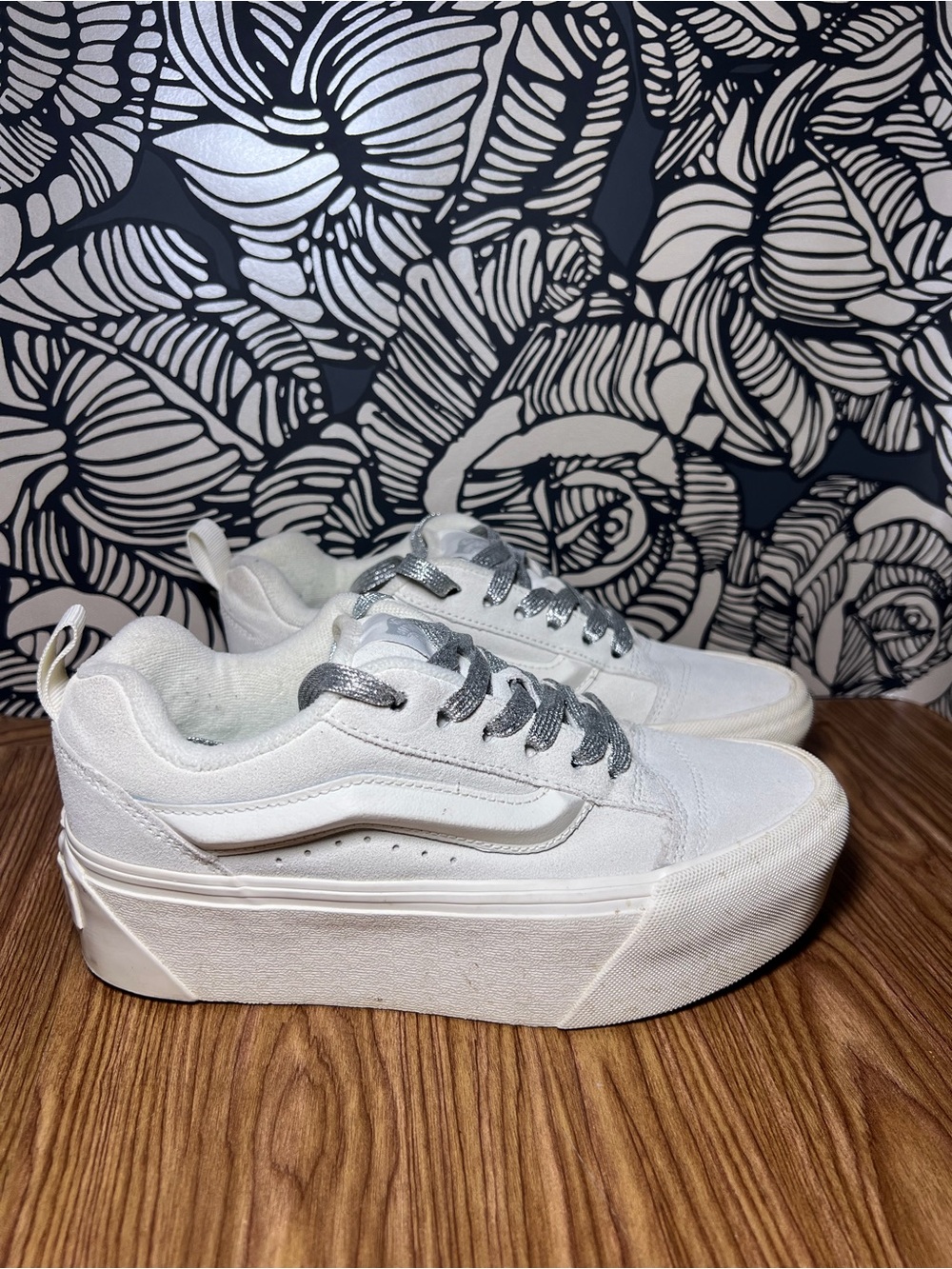 Vans Knu Stack Platform Sneakers Womens 6 Off White Suede Padded Fat Tongue